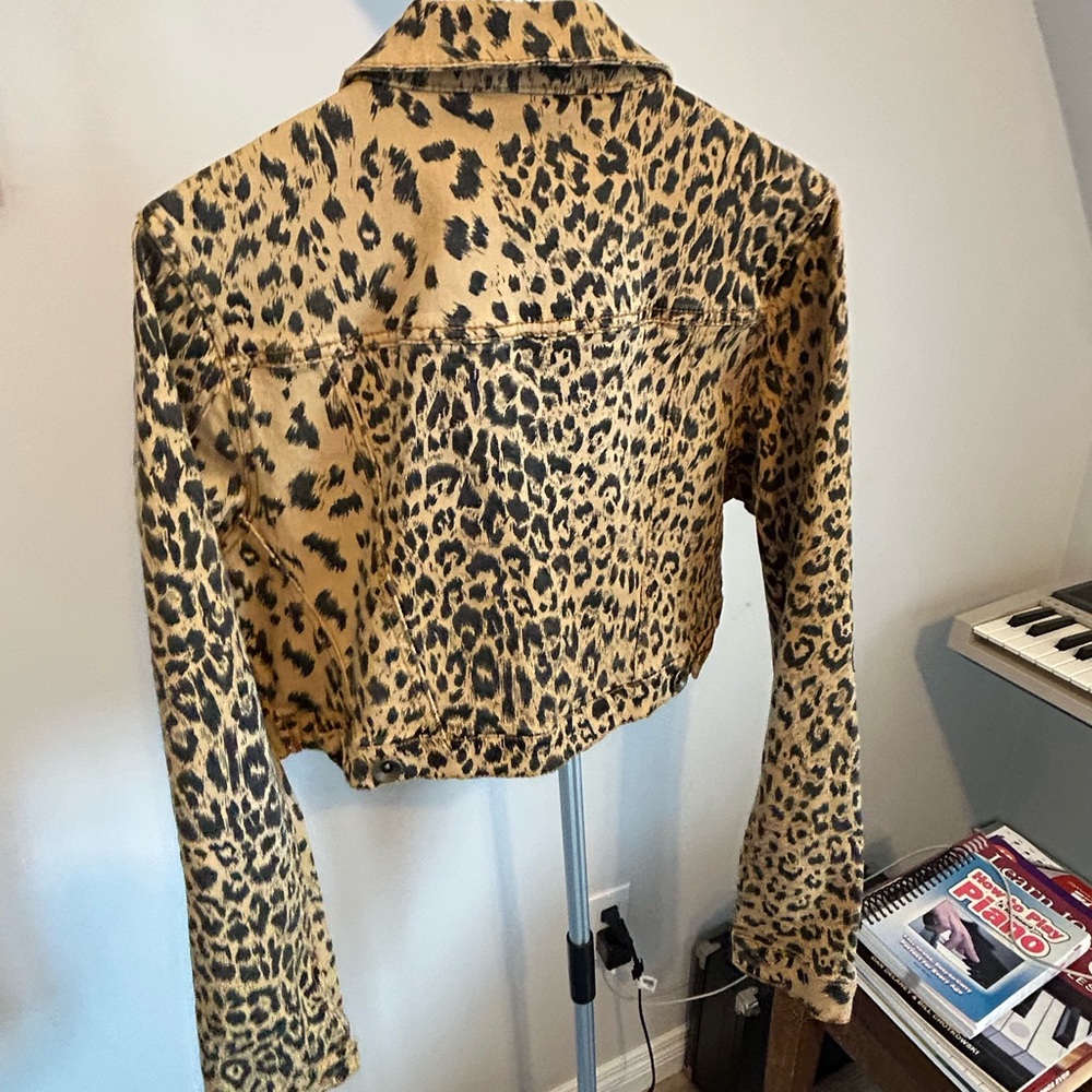 Cropped Leopard Print Jean Jacket - Tan & Black
